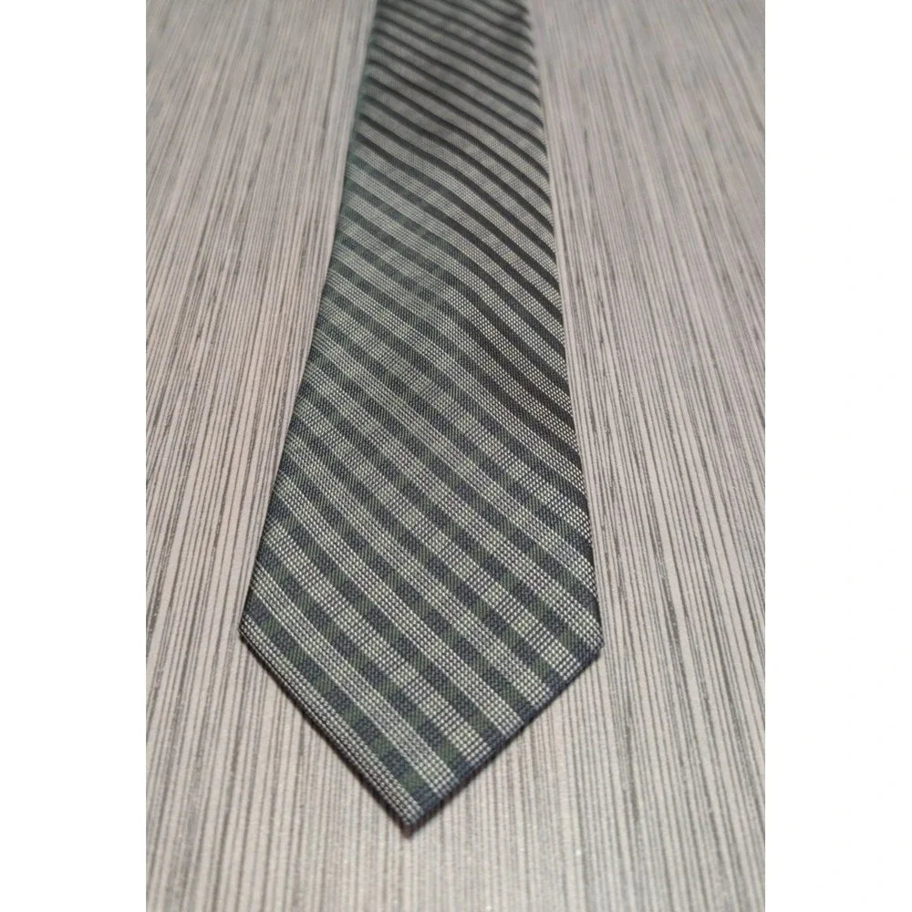 Calvin Klein Green, Black, and White‎ Striped Silk Blend Designer Classic
